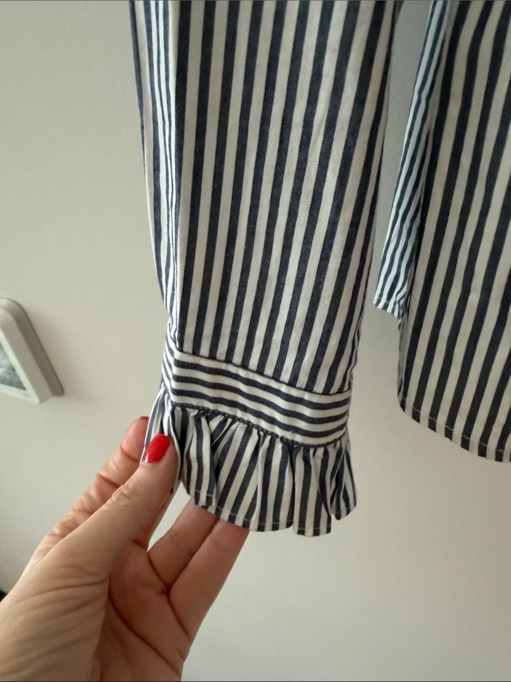 J. Crew Black & White Striped Ruffle-Collar Button-Down Shirt
